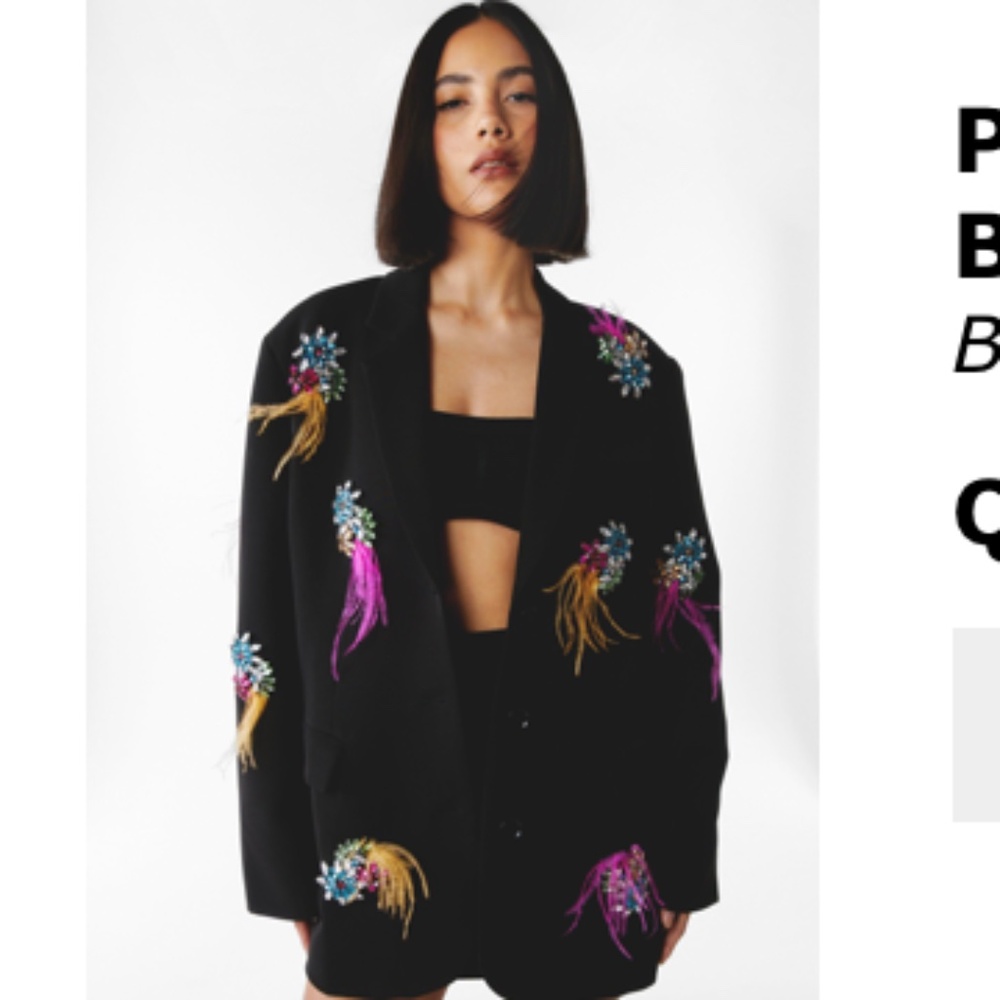 Nasty Gal Ostrich Feather Black Blazer